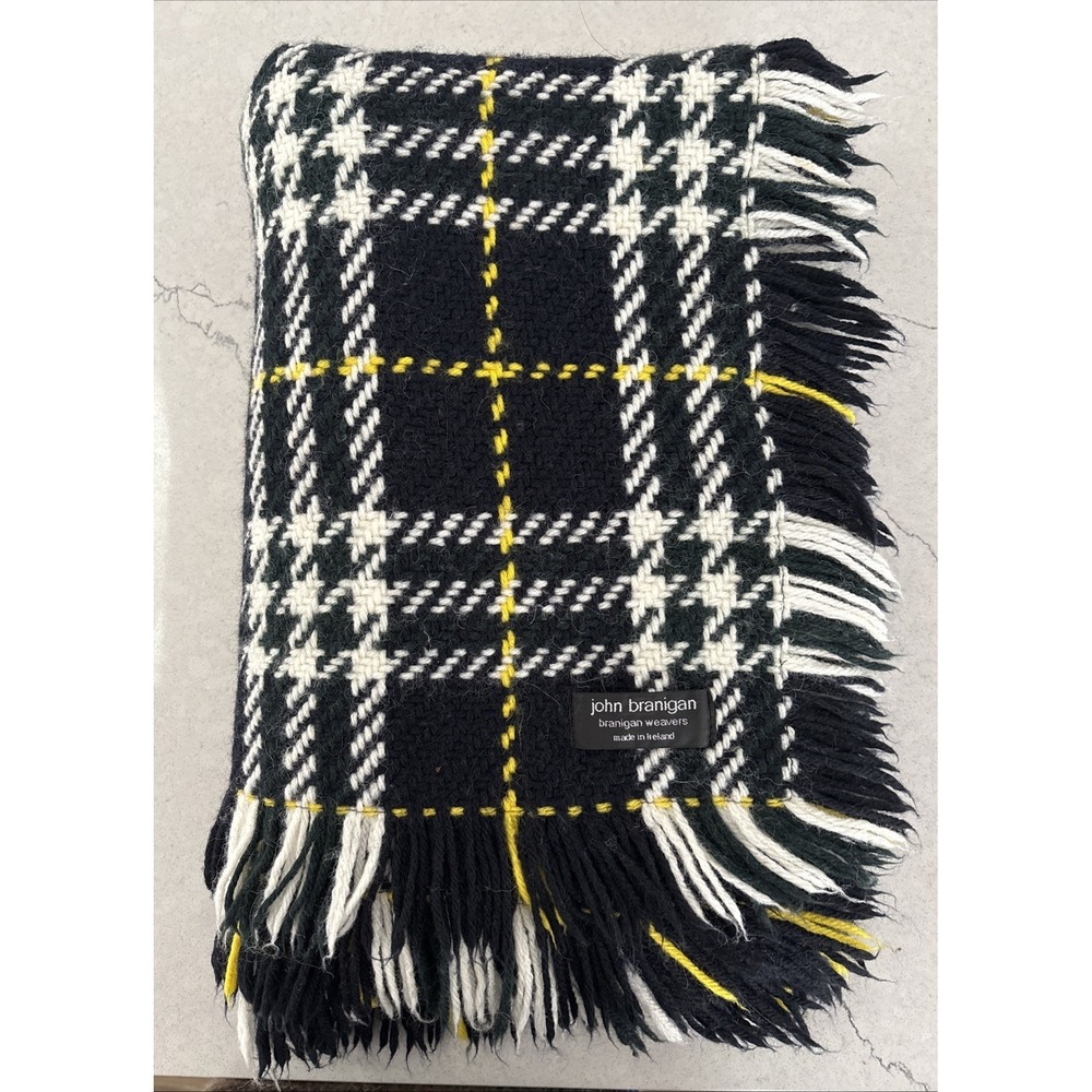 Handmade Irish Wool Blanket John Branigan 100% Pure Wool Throw BlackYellow 50x66 - Picture 7 of 8